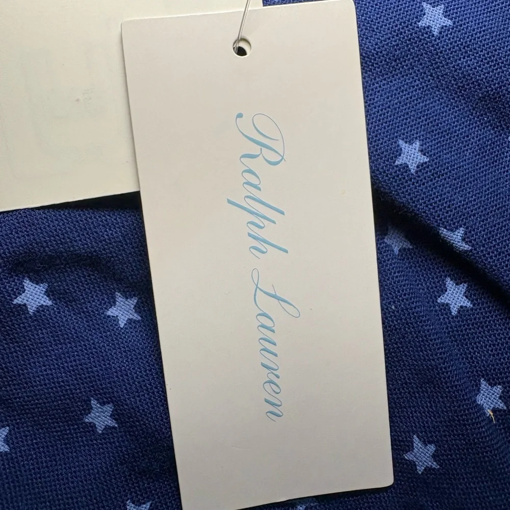 NWT Ralph Lauren Unisex Baby Midnight Blue Starry Romper Patriotic July 4 Summer